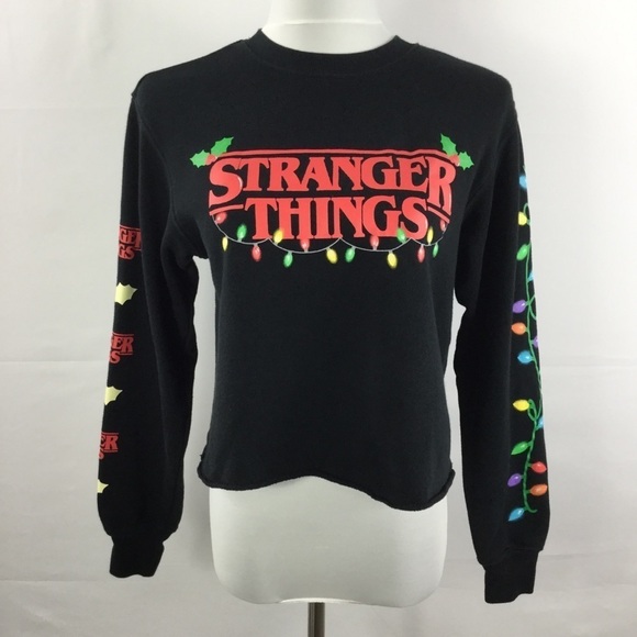 Stranger Things Tops - Stranger Things Cropped Raw Hem Christmas Sweatshirt Size M